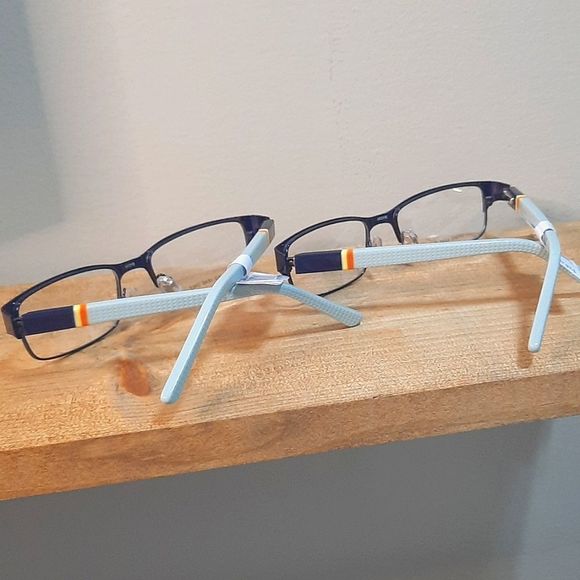 Lot of TWO Rx'able kid Eyeglass Frames, metal/plastic blue glasses, twins school - Picture 1 of 5